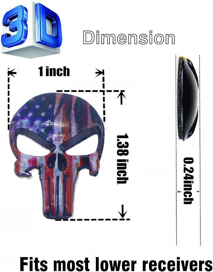 Tactical 3D Metal Magwell Decal Sticker for Magazine Decoration Badge，Stylish and Fit Perfectly on Magwell Location (Skull US Flag)