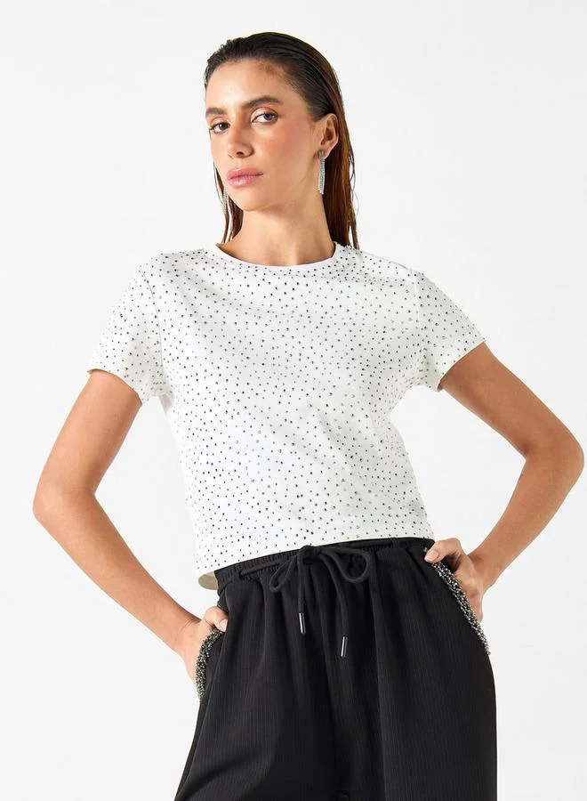 2Xtremz 2Xtremz Embellished T-shirt with Short Sleeves