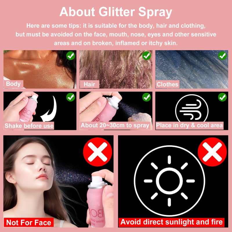 Boko بخاخ بريق الجسم بوكو، 60 مل بخاخ بريق فضي هولوجرافي للجسم والشعر والملابس، سريع الجفاف وطويل الأمد، بخاخ بريق للجسم لملحقات هالوين وعيد الميلاد والحفلات - Image 3
