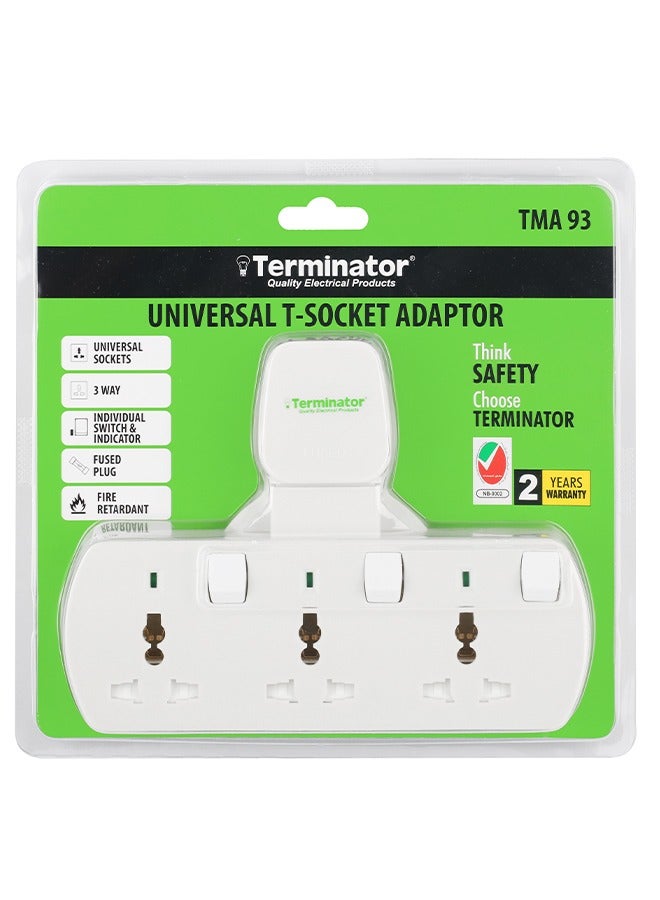 Terminator 3 Way Universal T Socket With Individual Switch & Indicator - Image 2