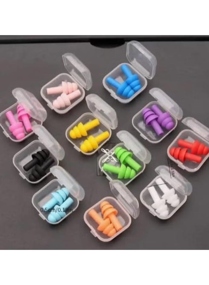 12 Pairs Waterproof Silicone Swimming Earplugs in Assorted Colors for Sleeping, Travel, Office, School 