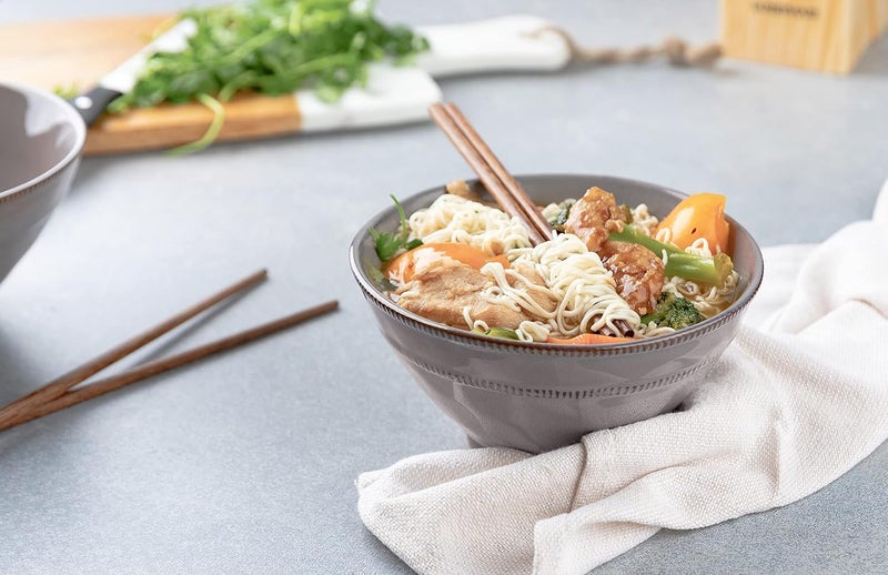 KooK Japanese Ramen Bowls Microwavable Dishwasher Safe Terracotta for Rice Udon Soba Pho 36 oz Carbon Grey Set of 2 with 2 Sets of Wooden Chopsticks - Image 2