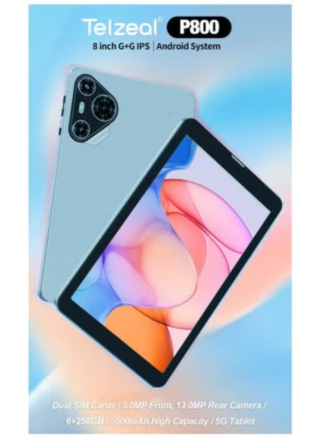 Telzeal P800 8-Inch Android 12 Tablet with 6GB RAM and 256GB Storage – Dual SIM 4G LTE + 5G Wi-Fi, Quad-Core Processor, 5000mAh Battery, Front & Rear Cameras, Lightweight Compact Design, Wireless Keyboard Included – Ideal for Students, Travel, Office & Home – Blue Color - Image 2