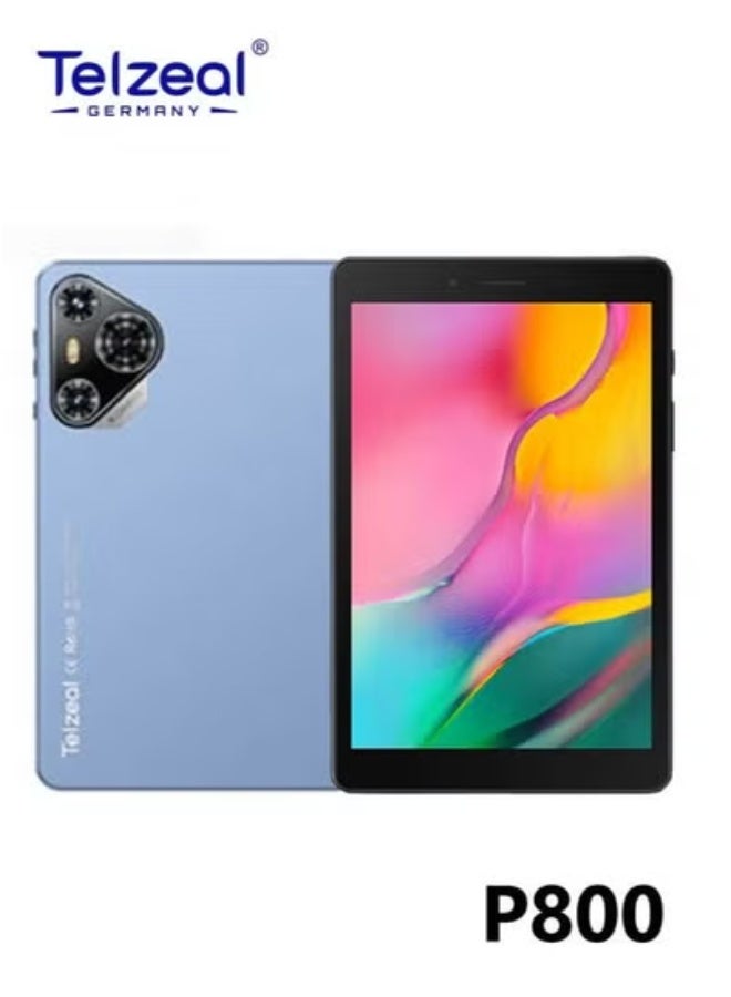 Telzeal P800 8-Inch Android 12 Tablet with 6GB RAM and 256GB Storage – Dual SIM 4G LTE + 5G Wi-Fi, Quad-Core Processor, 5000mAh Battery, Front & Rear Cameras, Lightweight Compact Design, Wireless Keyboard Included – Ideal for Students, Travel, Office & Home – Blue Color - Image 1