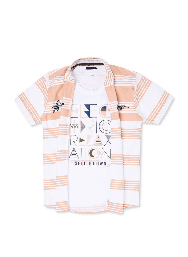 CAVIO Boys Standard Fit Striped Casual Pure Cotton Shirt With T-shirt - Image 1