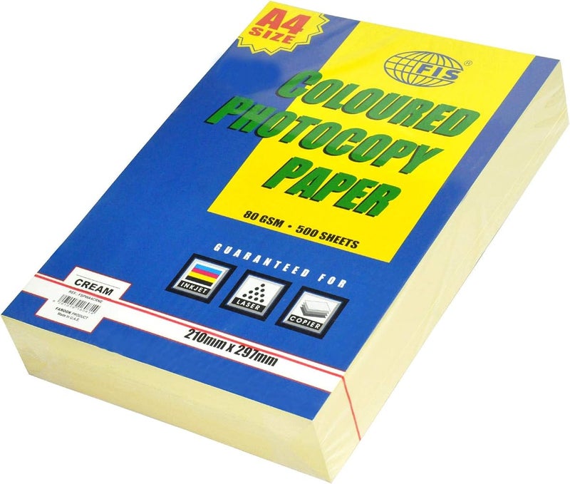 FIS Pastel Color Photocopy Paper, 500 Sheets, 80 gsm, Pastel Cream Color, A4 Size - FSPWA4CRNE