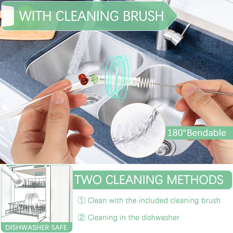 Olpchee 5 Pcs Reusable Straws Clear Glass Straws Colorful Cherry Design Size 7.8"" X 8Mm With 1 Cleaning Brush For Smoothies Milkshakes Juices Teas (Caramel) - Image 4