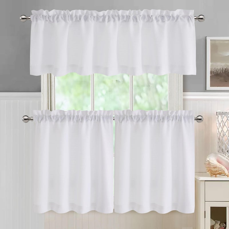 Chyhomenyc 2 Panels White Curtains 24 Inch Length Tier Curtain, Faux Linen Textured Small Cafe Curtains, Light Filtering Short Camper Curtain for RV Window Bathroom, 30x24 Inch, 2PCS - Image 2
