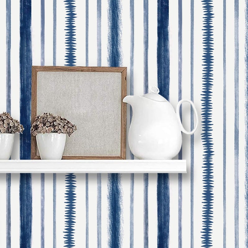 Timeet Blue and White Wallpaper Line Peel and Stick Wallpaper 17.3 "x 78.7" Geometric Stripe Contact Paper Self Adhesive Removable Wallpaper for Bedroom Living Room Decor - Image 1