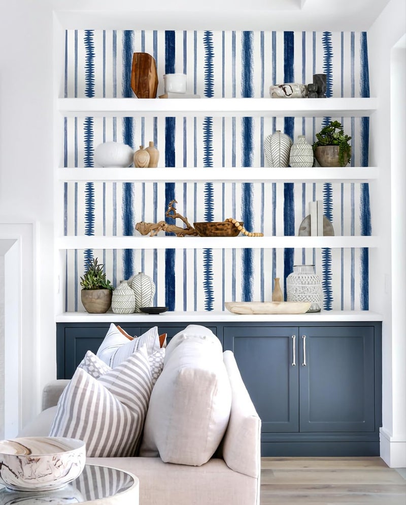 Timeet Blue and White Wallpaper Line Peel and Stick Wallpaper 17.3 "x 78.7" Geometric Stripe Contact Paper Self Adhesive Removable Wallpaper for Bedroom Living Room Decor - Image 3