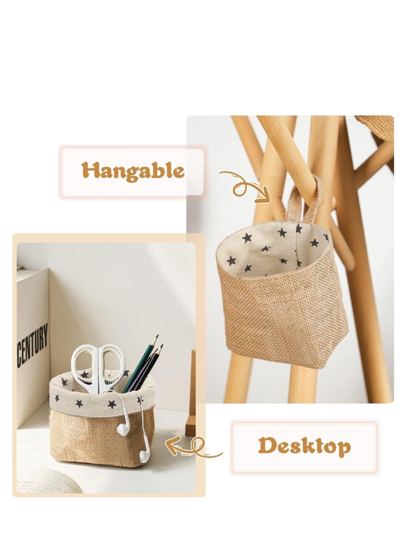 SYOSI Small Hanging Storage Bags with Hooks 3 Packs Small Wall Basket Cotton Linen Hanging Basket Organizer for Wall Over The Door Organizer Small Hanging Pouch for Bedroom Office - Image 5