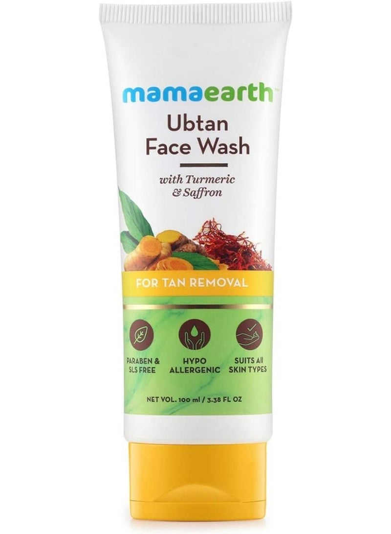 Mamaearth Ubtan Natural Face Wash For All Skin Type With Turmeric And Saffron For Tan Removal And Skin Brightening, 100 Ml - Image 1