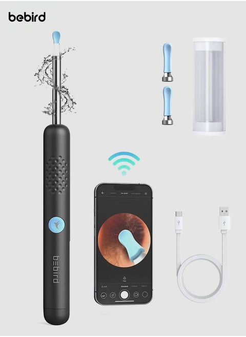 R1 Wireless Smart Visual Ear Stick With 1080P Otoscope HD Camera & 6 LED Lights For Ear Cleaning 2 Silicone Ear Scoops Ear Cleaner 300W - Black