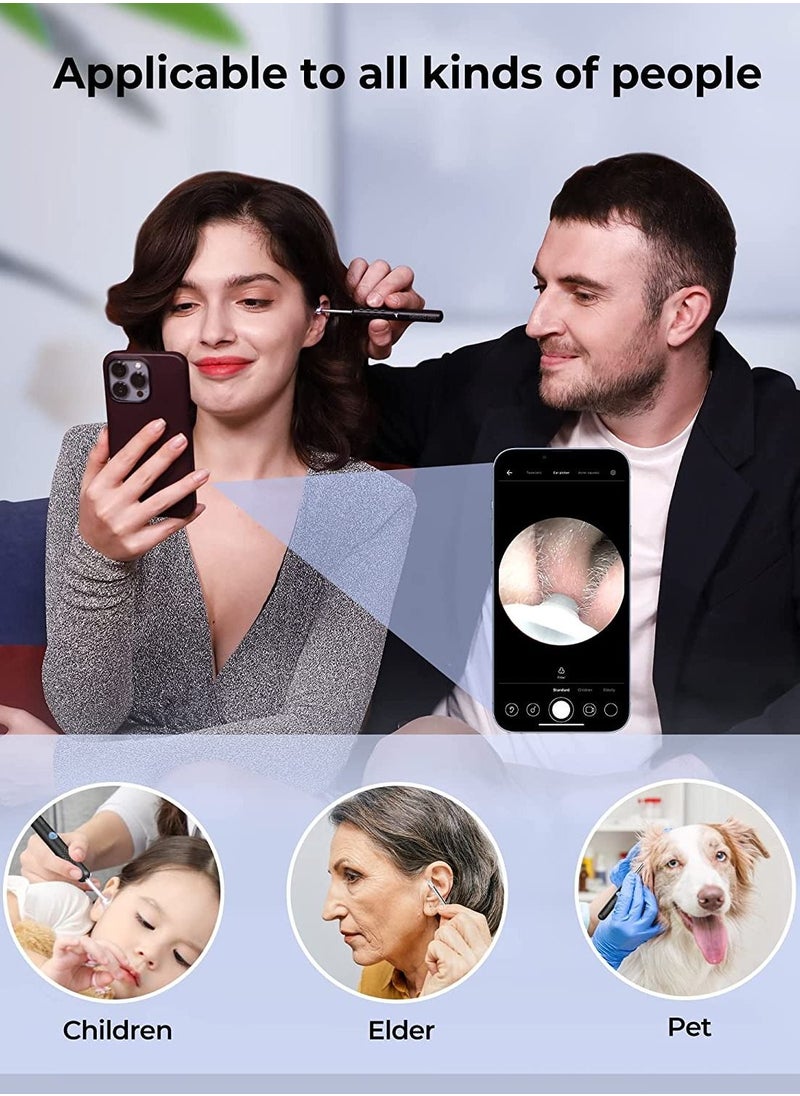 R1 Wireless Smart Visual Ear Stick With 1080P Otoscope HD Camera & 6 LED Lights For Ear Cleaning 2 Silicone Ear Scoops Ear Cleaner 300W - Black
