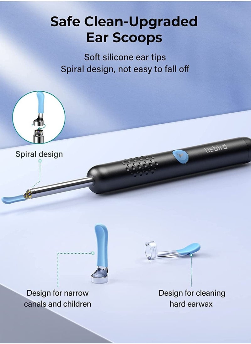 R1 Wireless Smart Visual Ear Stick With 1080P Otoscope HD Camera & 6 LED Lights For Ear Cleaning 2 Silicone Ear Scoops Ear Cleaner 300W - Black
