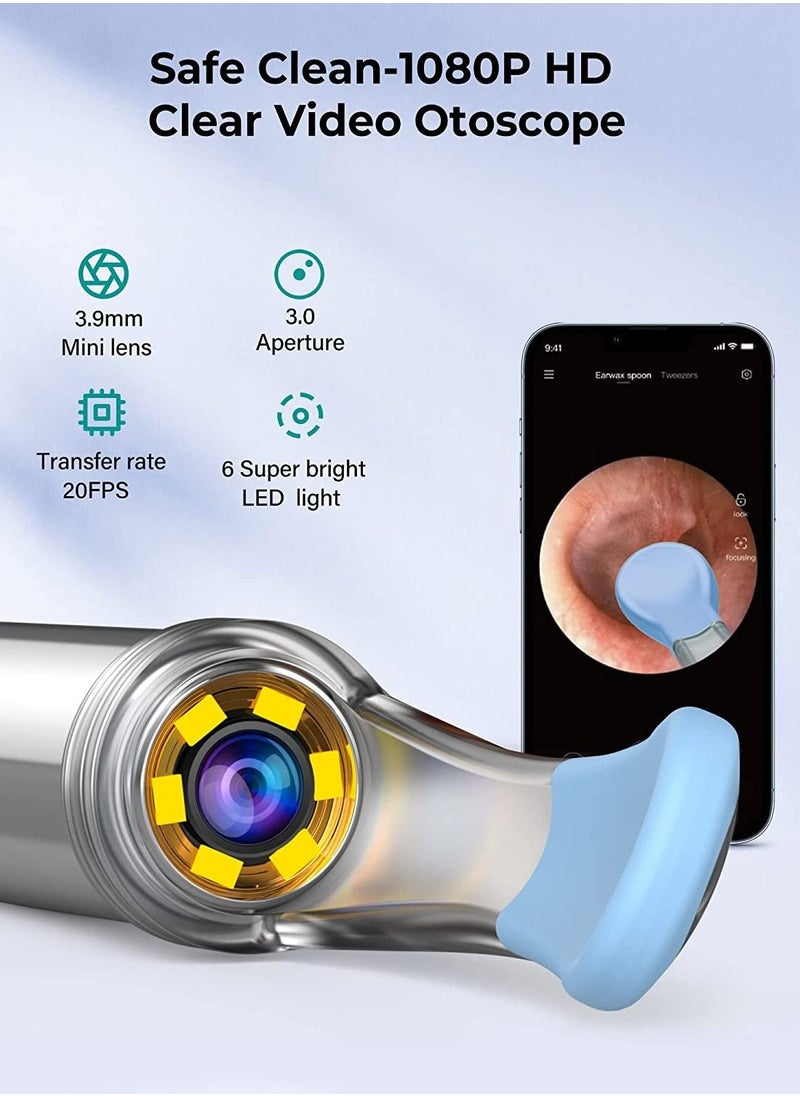 R1 Wireless Smart Visual Ear Stick With 1080P Otoscope HD Camera & 6 LED Lights For Ear Cleaning 2 Silicone Ear Scoops Ear Cleaner 300W - Black