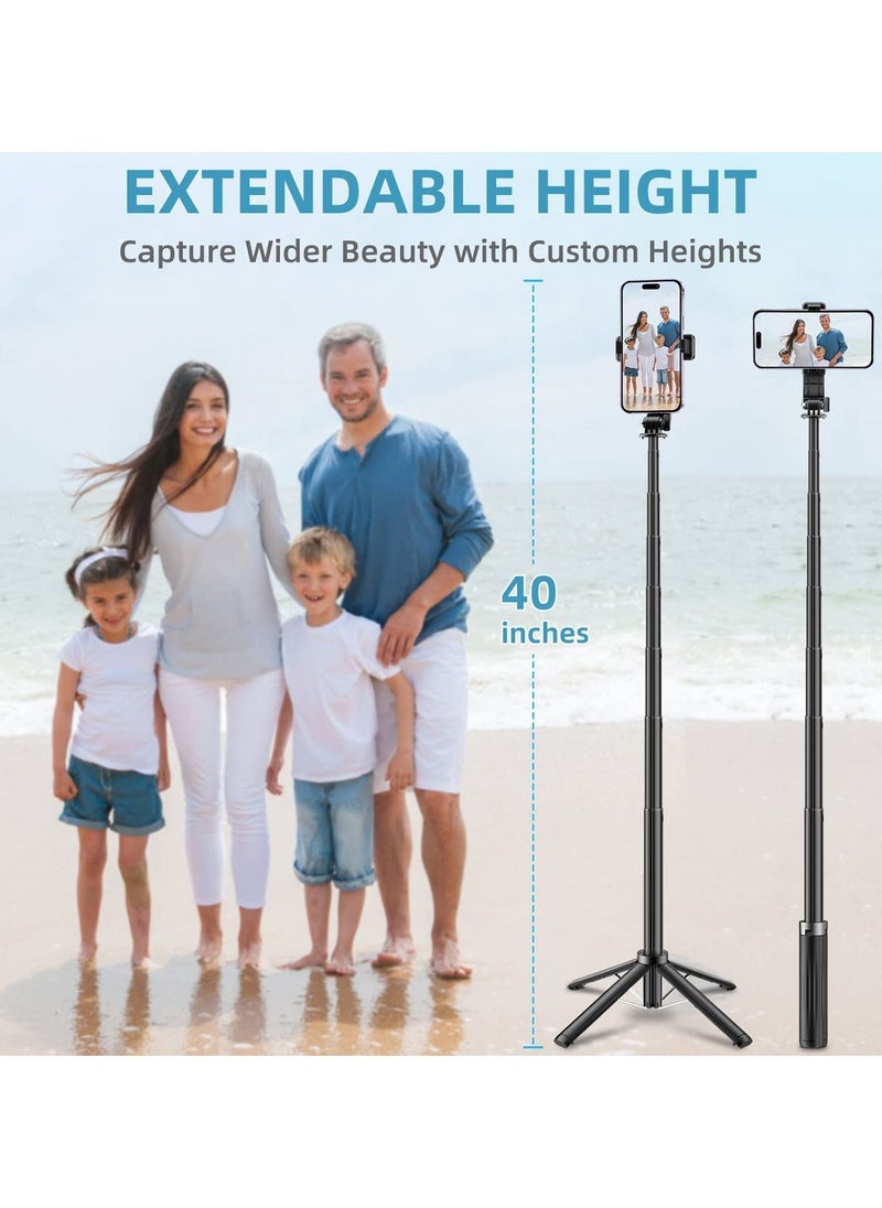 TYCOM - Selfie Stick For Phone Size 17.5-105cm Extendable Selfie Stick Tripod with Bluetooth Wireless Remote Phone Holder (P07 Black) - Image 1