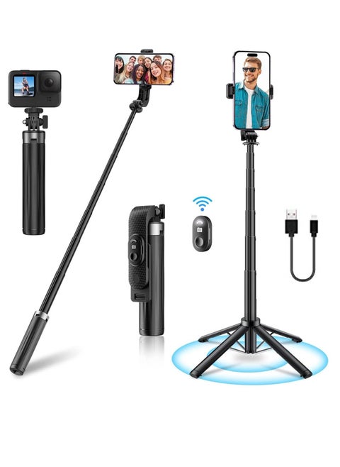 Selfie Stick For Phone Size 17.5-105cm Extendable Selfie Stick Tripod with Bluetooth Wireless Remote Phone Holder (P07 Black)