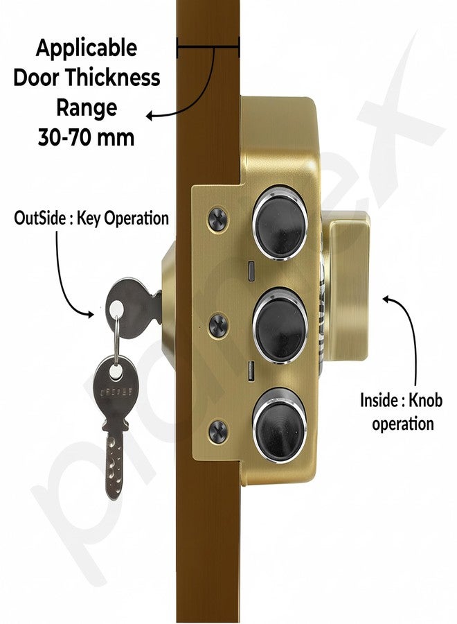 Plantex Brass Tri-Bolt Lock for Main Door/Heavy Duty Door Lock with 4 Keys/Suitable On Single Door for Home/Office/Hotel - Pack of 1 (Brass Antique) - Image 3