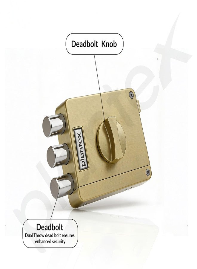 Plantex Brass Tri-Bolt Lock for Main Door/Heavy Duty Door Lock with 4 Keys/Suitable On Single Door for Home/Office/Hotel - Pack of 1 (Brass Antique) - Image 5