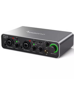 PS22 USB Audio interface for PC with 60 dB Pro-preamp, 24bit/192kHz, Dual USB interface for PC&Smartphone, Routing Software for Home Recording, Music Production, Guitar, Podcast, Streaming