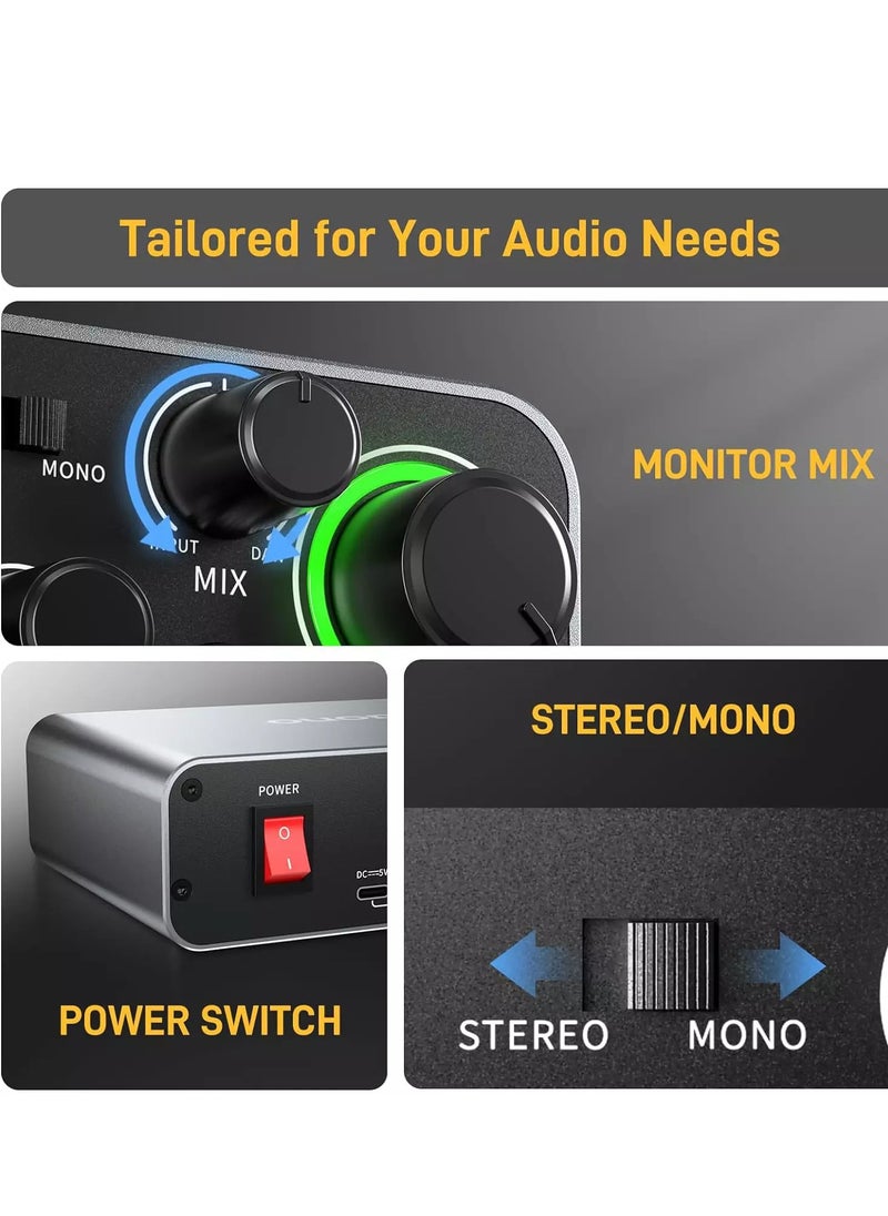 Maono - PS22 USB Audio interface for PC with 60 dB Pro-preamp, 24bit/192kHz, Dual USB interface for PC&Smartphone, Routing Software for Home Recording, Music Production, Guitar, Podcast, Streaming - Image 1