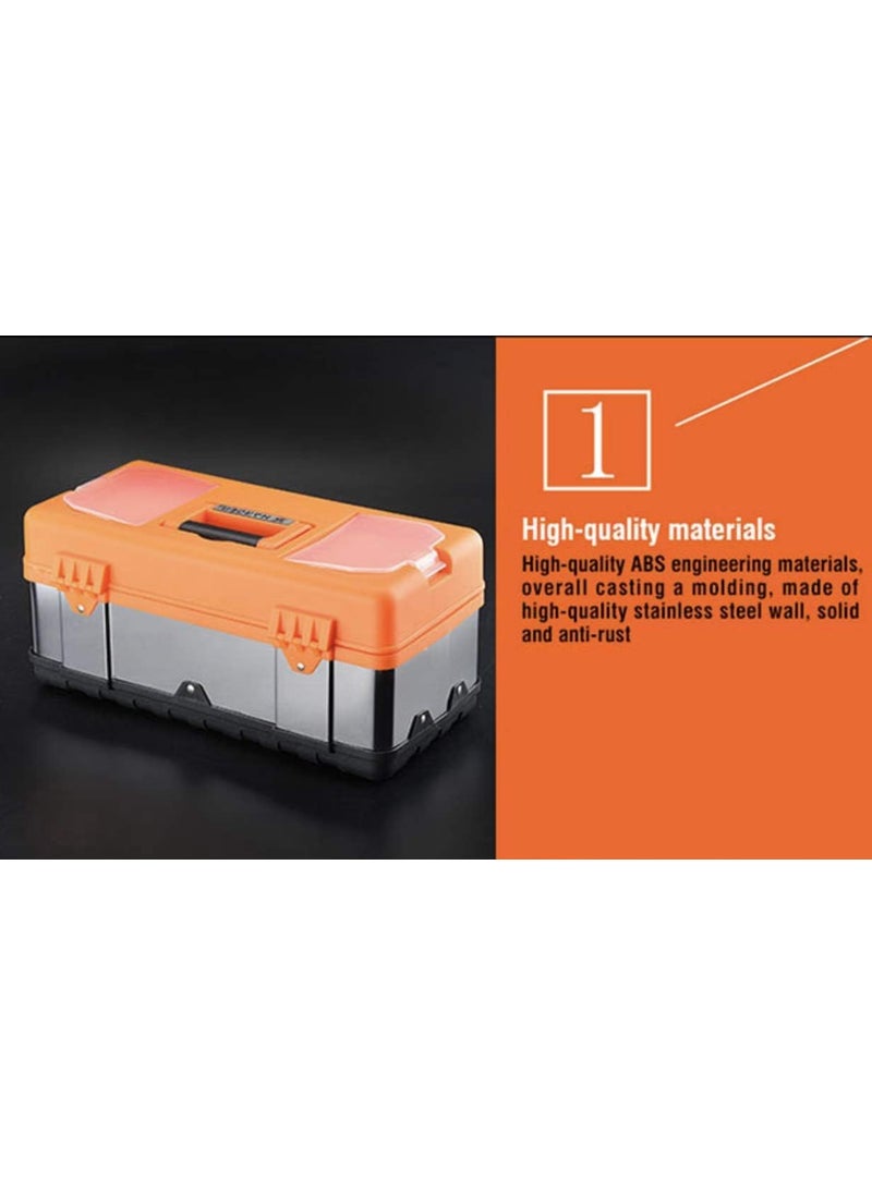 HELLARO HELLARO Tool Stainless Steel Tool Box Small Metal Organizer Box with Removable Storage Tray Ergo Handle Secure Steel Latch Quick Access Lid Compartments 17 inch  - Image 3