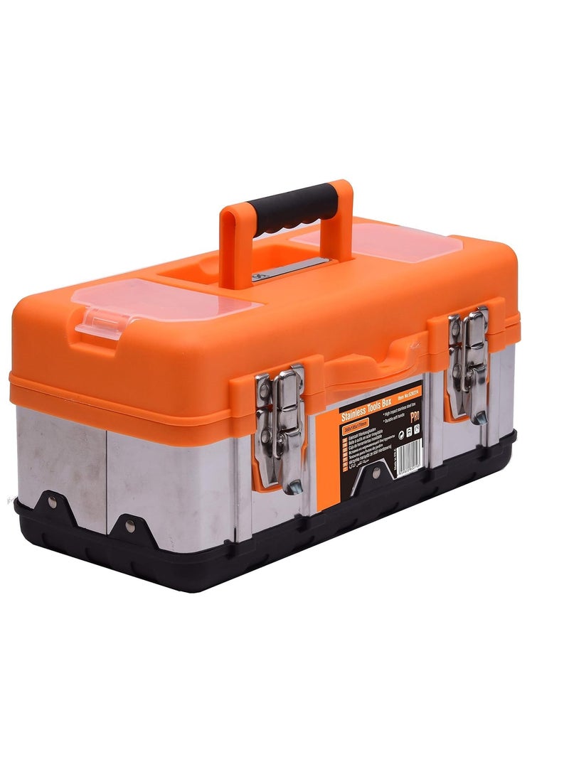 HELLARO HELLARO Tool Stainless Steel Tool Box Small Metal Organizer Box with Removable Storage Tray Ergo Handle Secure Steel Latch Quick Access Lid Compartments 17 inch  - Image 1