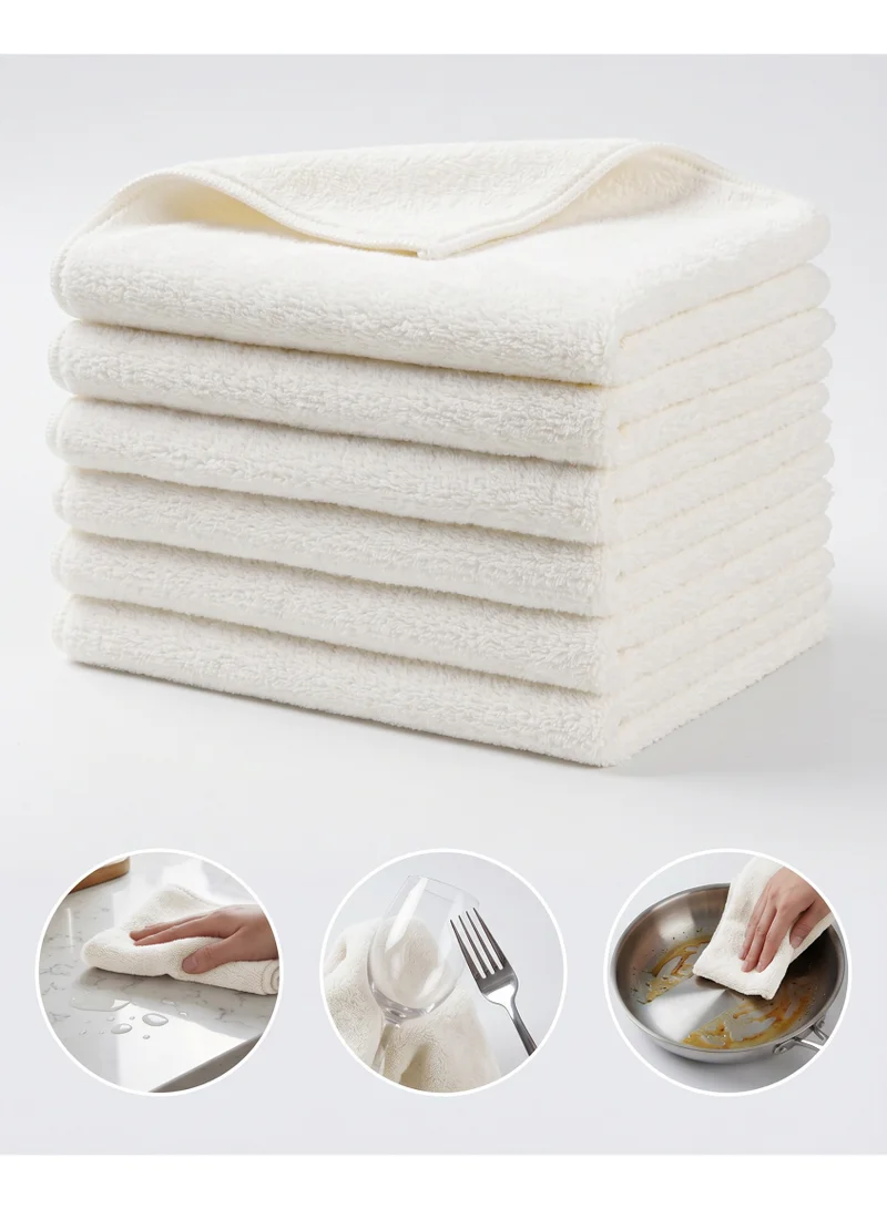 6-Pack Microfiber Kitchen Towels 35×35 cm Size – 330 GSM, Highly Absorbent, Quick Dry, Lint Free, Streak Free | Dish & Counter Cleaning