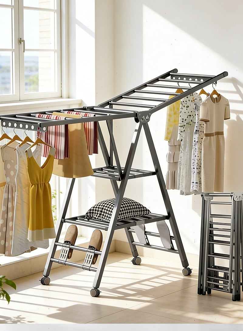يواوليتي حامل تجفيف الملابس القابل للطي، حامل تجفيف الملابس من الفولاذ المقاوم للصدأ 3 طبقات 160 سم، رفوف تجفيف الملابس القابلة للطي للاستخدام الخارجي في الأماكن المغلقة - Image 1