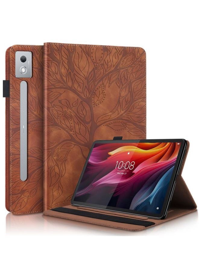 For Small Pad 2024 Flat Panel Protective Case Lenovo Tab M9 Life Tree Embossed Card Holder Leather Case-Color:Red-Applicable Models:Lenovo M10 Plus 10.6inch 3rd Generation 2022/tb-125fu