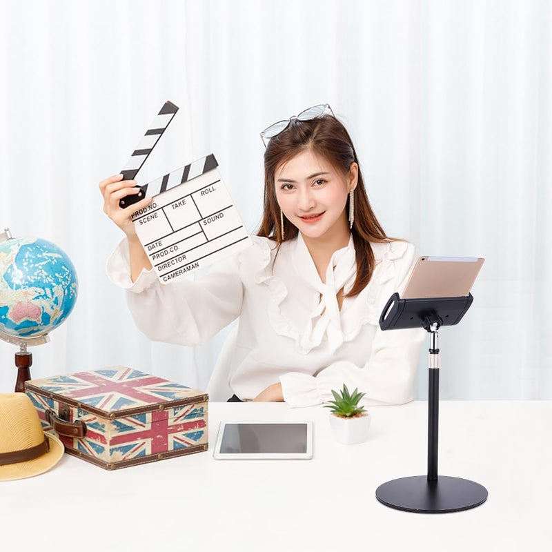 Adjustable Black Tablet Holder Stand with Rotating Cradle for Desktop Charging and Phone Support - Image 5