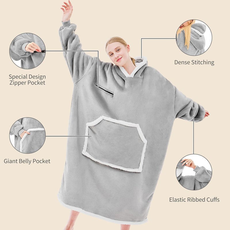 IFNOW Wearable Blanket Hoodie,Birthday Christmas Gifts for Women Mom Girlfriend,Oversized Sherpa Hooded Blanket Sweatshirt with Eye Mask and Pocket,Cozy Flannel Blanket with Sleeves for Adult,Grey - Image 4