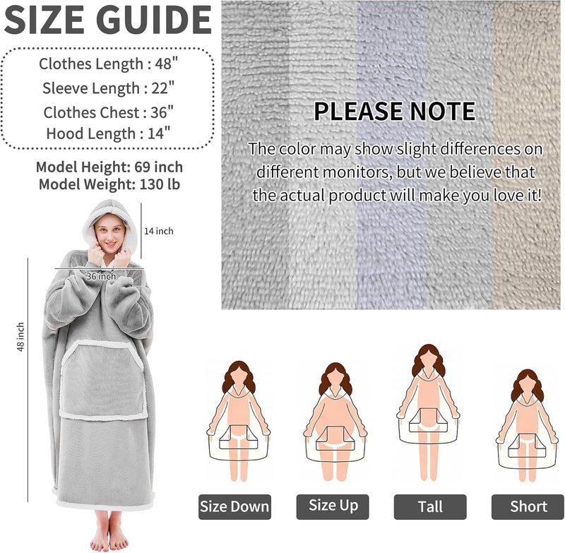 IFNOW Wearable Blanket Hoodie,Birthday Christmas Gifts for Women Mom Girlfriend,Oversized Sherpa Hooded Blanket Sweatshirt with Eye Mask and Pocket,Cozy Flannel Blanket with Sleeves for Adult,Grey - Image 5