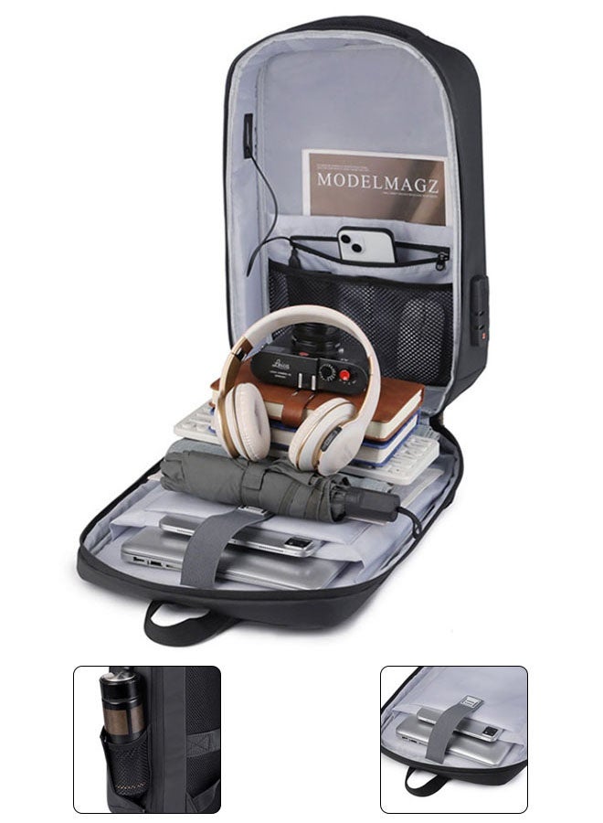 Hanayo حقيبة ظهر لحاسوب محمول 15.6 بوصة مع منفذ شحن USB وقفل TSA للرجال والنساء حقيبة مقاومة للماء لحمل الكتب حقيبة مدرسية للسفر والعمل (أسود) - Image 5