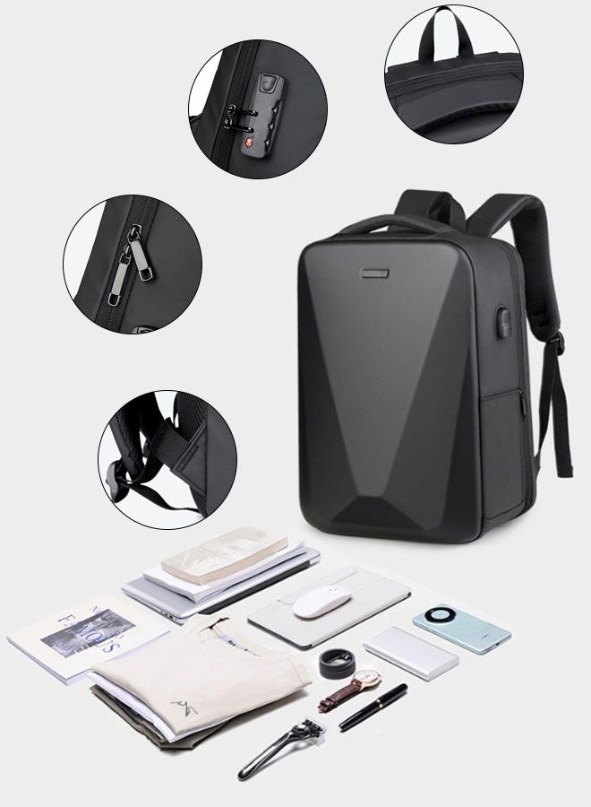 Hanayo حقيبة ظهر لحاسوب محمول 15.6 بوصة مع منفذ شحن USB وقفل TSA للرجال والنساء حقيبة مقاومة للماء لحمل الكتب حقيبة مدرسية للسفر والعمل (أسود) - Image 4