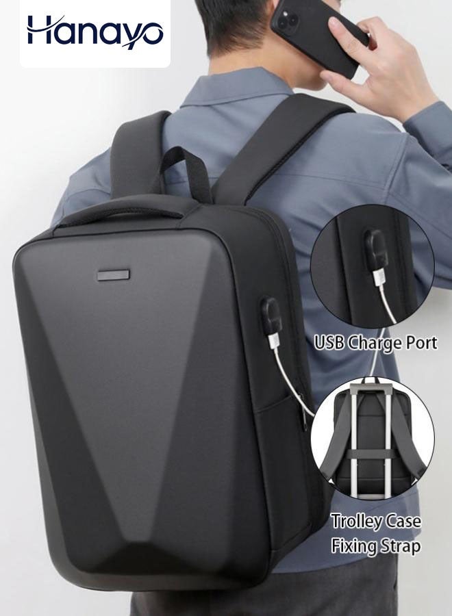 Hanayo حقيبة ظهر لحاسوب محمول 15.6 بوصة مع منفذ شحن USB وقفل TSA للرجال والنساء حقيبة مقاومة للماء لحمل الكتب حقيبة مدرسية للسفر والعمل (أسود) - Image 1