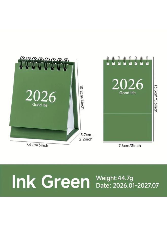 2026 Green Mini Desk Calendar Minimalist Morandi Style Weekly Monthly View - Image 1