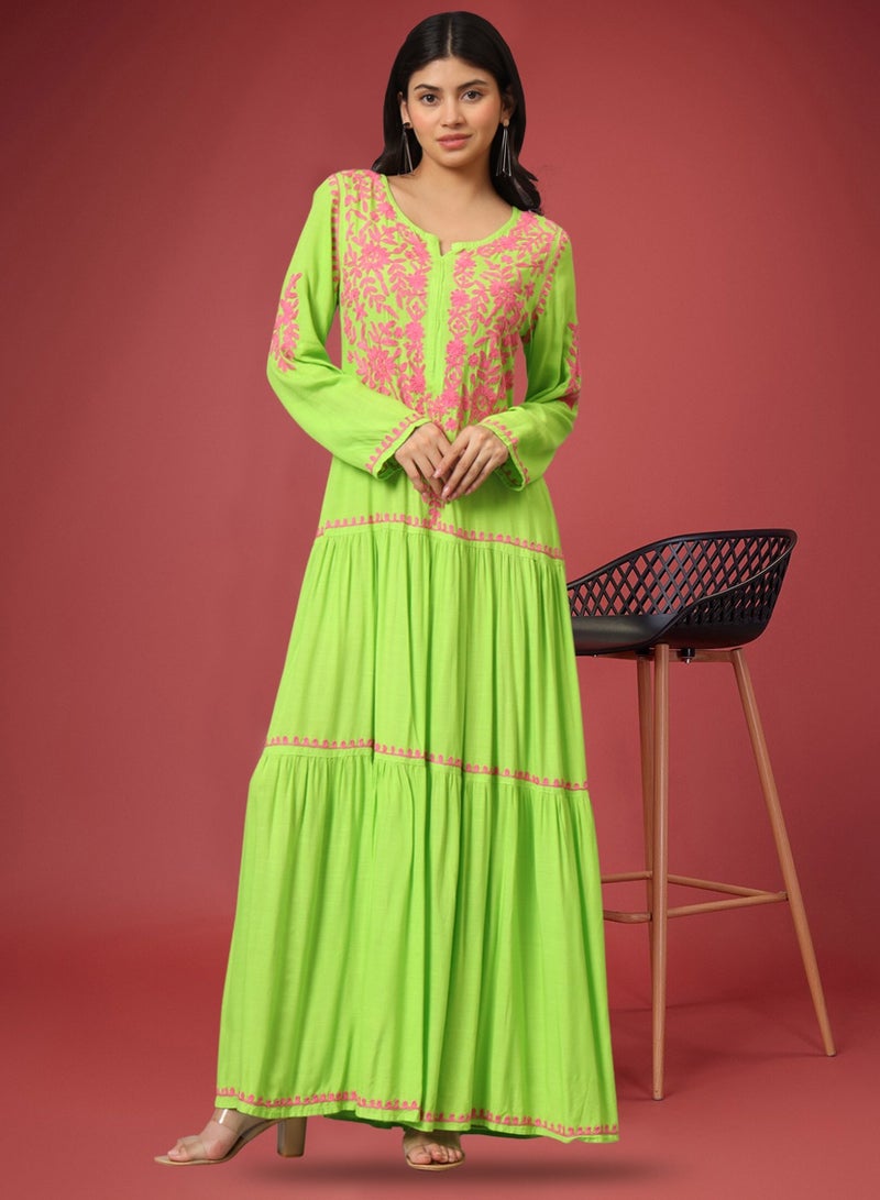 الايا جلابية مطرزة يدوياً بالقطن لوكنو شيكانكاري - Image 1