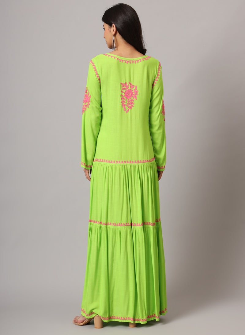 الايا جلابية مطرزة يدوياً بالقطن لوكنو شيكانكاري - Image 2