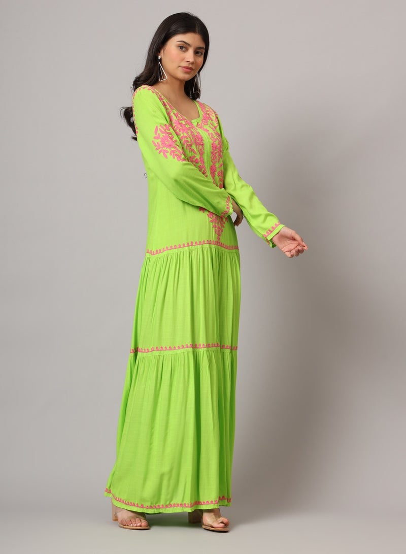 الايا جلابية مطرزة يدوياً بالقطن لوكنو شيكانكاري - Image 4