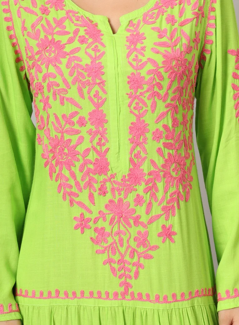 Alaya Hand Embroidered Lucknowi Chikankari  Cotton Jalabiya-AL3942