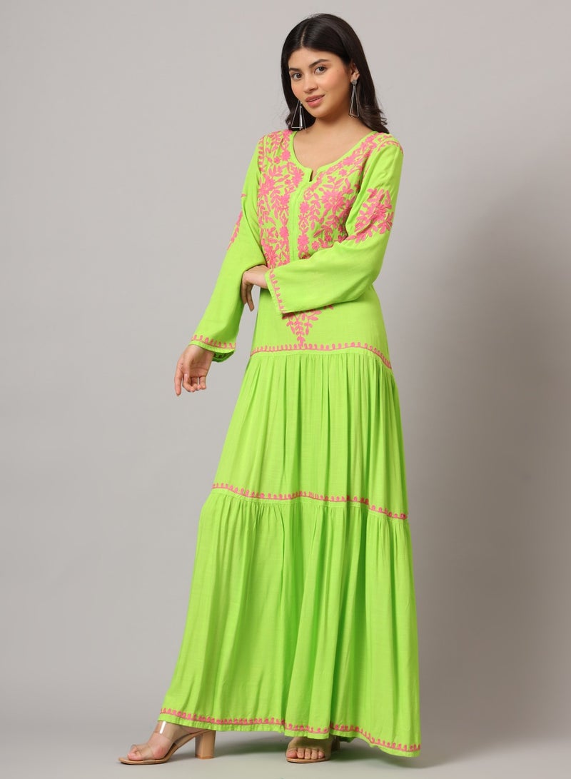 الايا جلابية مطرزة يدوياً بالقطن لوكنو شيكانكاري - Image 3