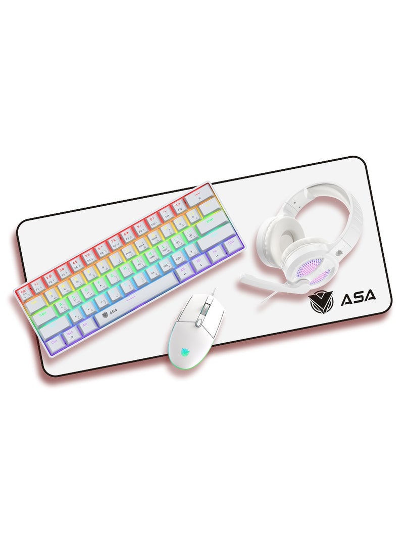 ASA - RGB Backlit Mechanical Keyboard, Mouse, Headset, Mouse Pad Combo 4in1 for Work Office Home for Windows/Android TV Box/Raspberry Pi/PC/Laptop/PS5/4/3, Arabic/English Layout - Wired - Image 1