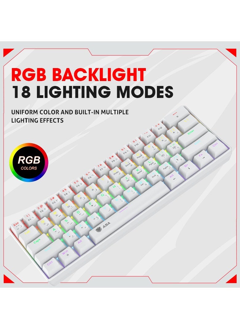 ASA - RGB Backlit Mechanical Keyboard, Mouse, Headset, Mouse Pad Combo 4in1 for Work Office Home for Windows/Android TV Box/Raspberry Pi/PC/Laptop/PS5/4/3, Arabic/English Layout - Wired - Image 1