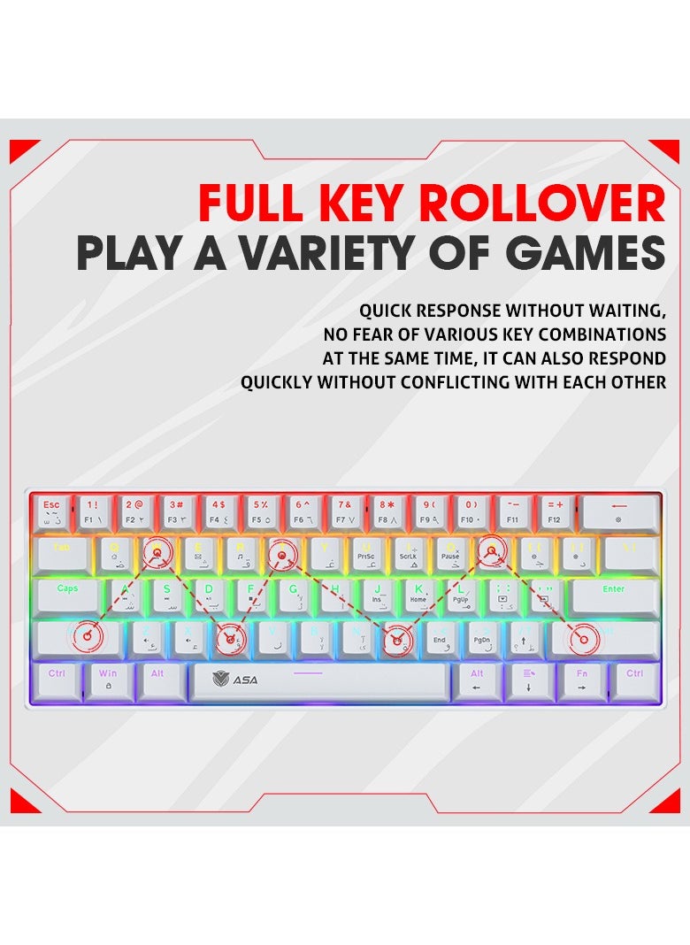 ASA - RGB Backlit Mechanical Keyboard, Mouse, Headset, Mouse Pad Combo 4in1 for Work Office Home for Windows/Android TV Box/Raspberry Pi/PC/Laptop/PS5/4/3, Arabic/English Layout - Wired - Image 1