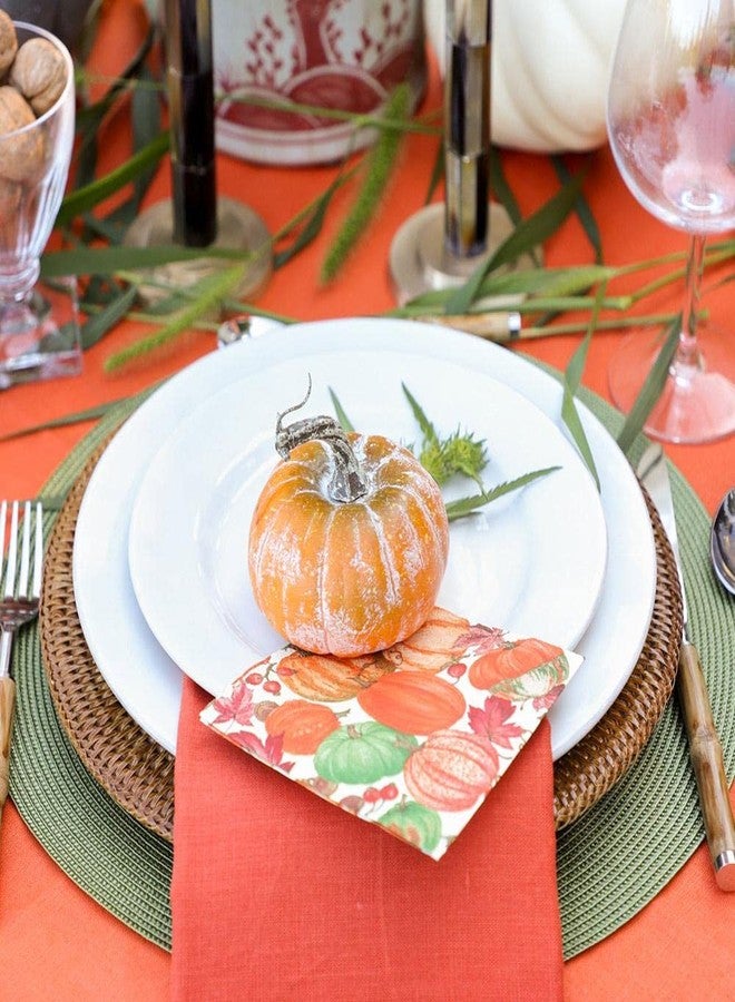 Caspari Pumpkin Field Boxed Paper Cocktail Napkins in White - 40 Per Box - Image 3