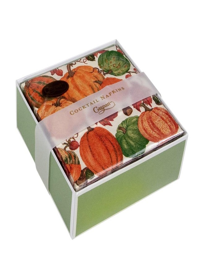 Caspari Pumpkin Field Boxed Paper Cocktail Napkins in White - 40 Per Box - Image 1