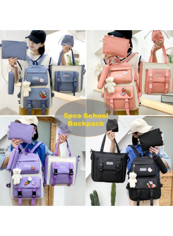 GGEROU Kids Cute Backpack Set for School, 5Pcs Kwaii School Bag Large-capacity, Girls Boys Back to School Book Bag Backpack Blue - Image 2