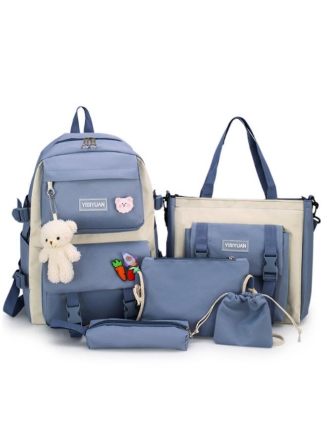 GGEROU Kids Cute Backpack Set for School, 5Pcs Kwaii School Bag Large-capacity, Girls Boys Back to School Book Bag Backpack Blue - Image 1